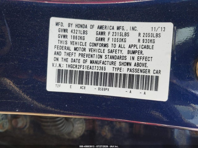 1HGCR2F51EA073365 Honda Accord Sport