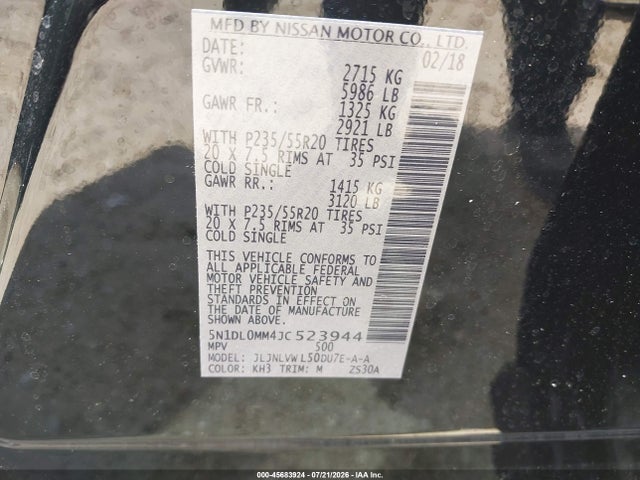 45683924 :رقم المزاد ، 5N1DL0MM4JC523944 vin ، 2018 Infiniti Qx60 مزاد بيع