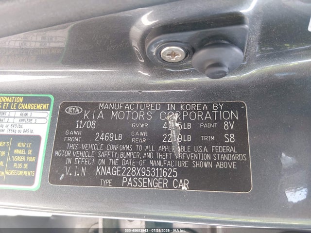 Продаж на аукціоні авто 2009 Kia Optima Lx, vin: KNAGE228X95311625, номер лоту: 45683943