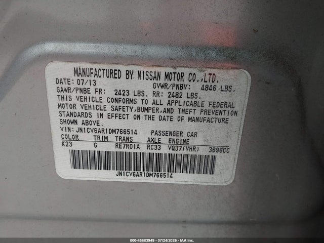 Aukcja sprzedaży 2013 Infiniti G37x, vin: JN1CV6AR1DM766514, numer aukcji: 45683949