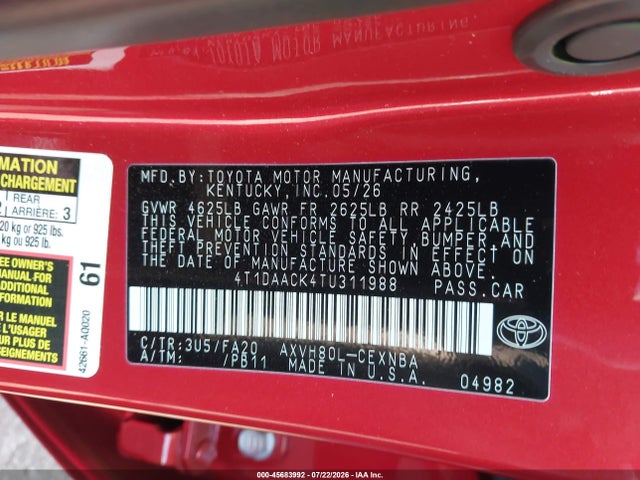 Toyota CAMRY LE 2026 4T1DAACK4TU311988 Image 9