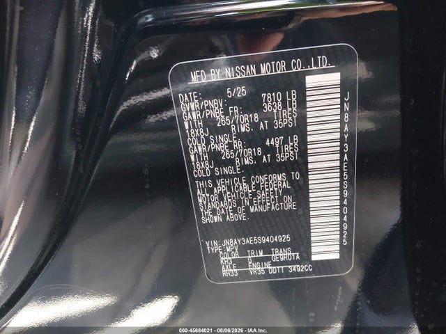 JN8AY3AE5S9404925 Nissan Armada Sv 4wd