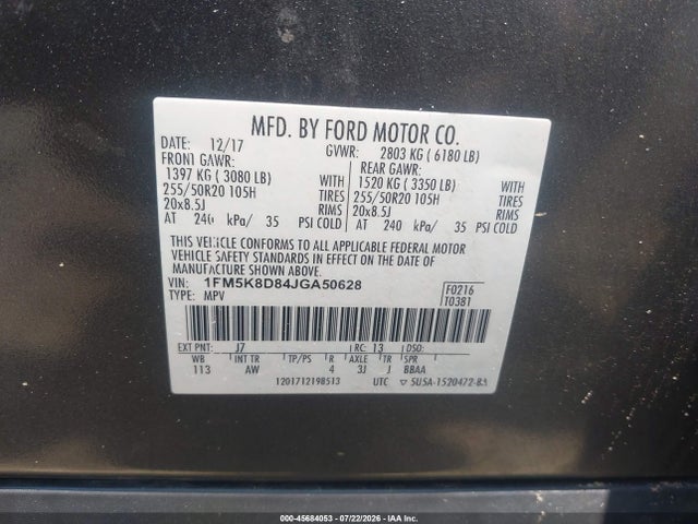 Продажа на аукционе авто 2018 Ford Explorer Xlt, vin: 1FM5K8D84JGA50628, номер лота: 45684053