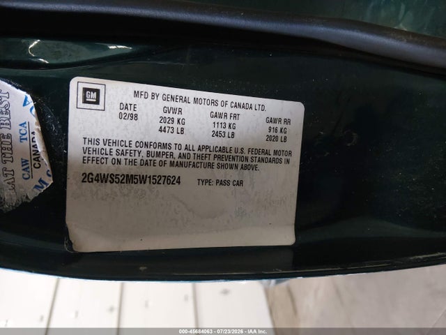 Продаж на аукціоні авто 1998 Buick Century Custom, vin: 2G4WS52M5W1527624, номер лоту: 45684063