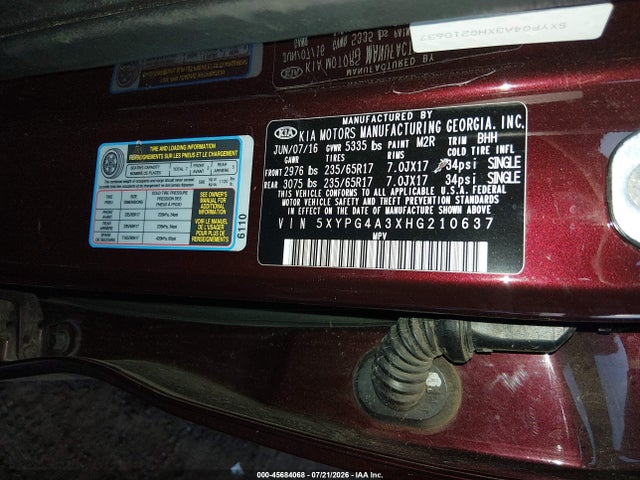 KIA Sorento 2.4l Lx 2017 5XYPG4A3XHG210637 Image 9