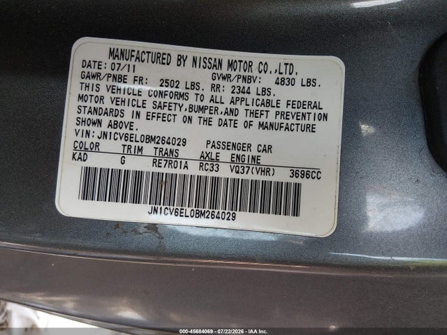 Продаж на аукціоні авто 2011 Infiniti G37x, vin: JN1CV6EL0BM264029, номер лоту: 45684069