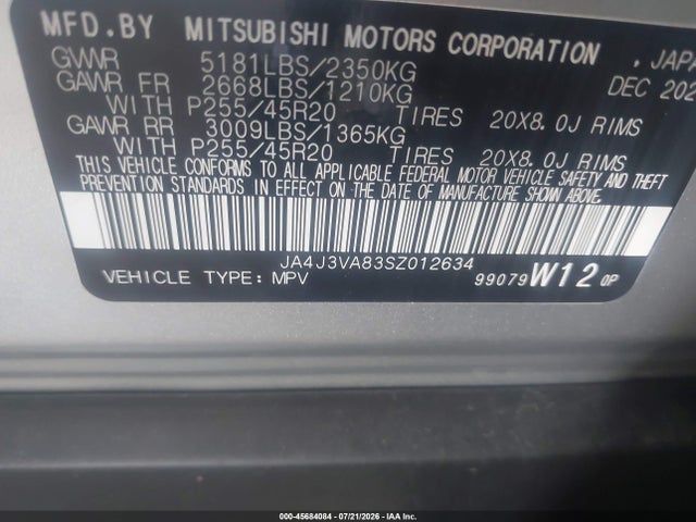 45684084 :رقم المزاد ، JA4J3VA83SZ012634 vin ، 2025 Mitsubishi Outlander Se 2.5 2wd مزاد بيع