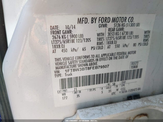 Aukcja sprzedaży 2015 Ford F-350 Xlt, vin: 1FT8W3BT8FEB79507, numer aukcji: 45684087