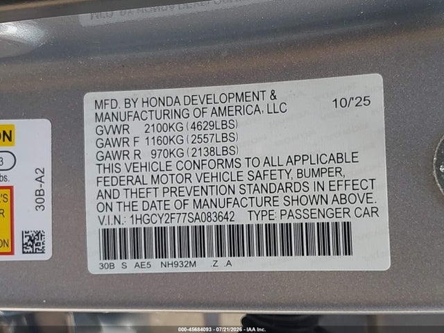 1HGCY2F77SA083642 Honda Accord Hybrid Sport-l