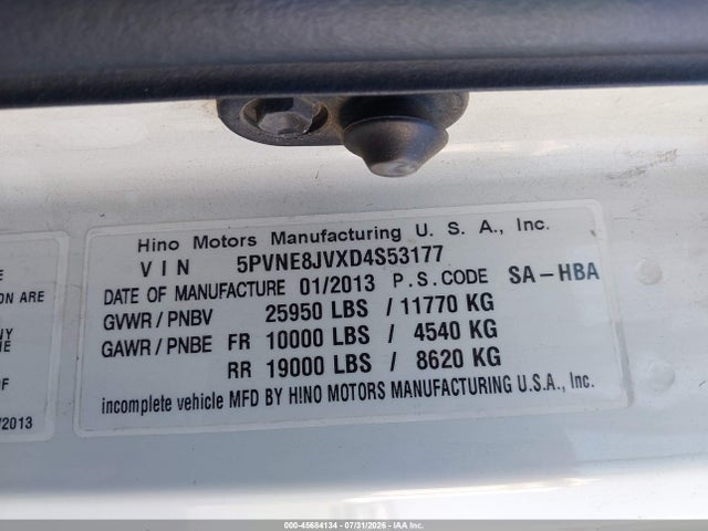 Aukcja sprzedaży 2013 Hino 258/268, vin: 5PVNE8JVXD4S53177, numer aukcji: 45684134