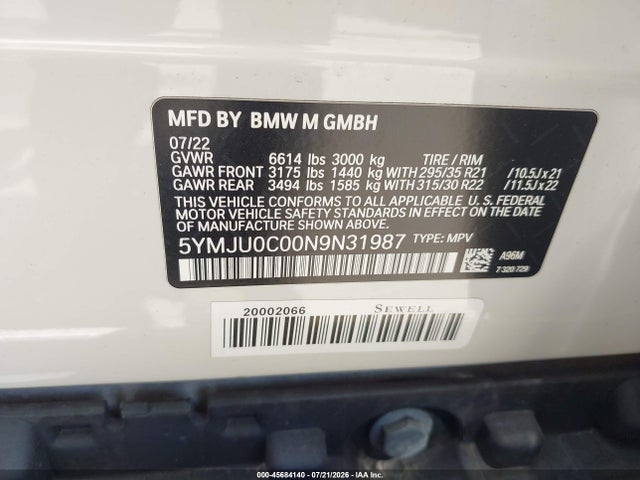 BMW X5 M 2022 5YMJU0C00N9N31987 Image 9