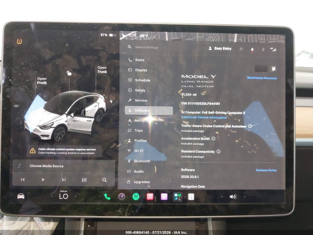 Продажа на аукционе авто 2020 Tesla Model Y Long Range Dual Motor All-wheel Drive, vin: 5YJYGDEE8LF044151, номер лота: 45684145