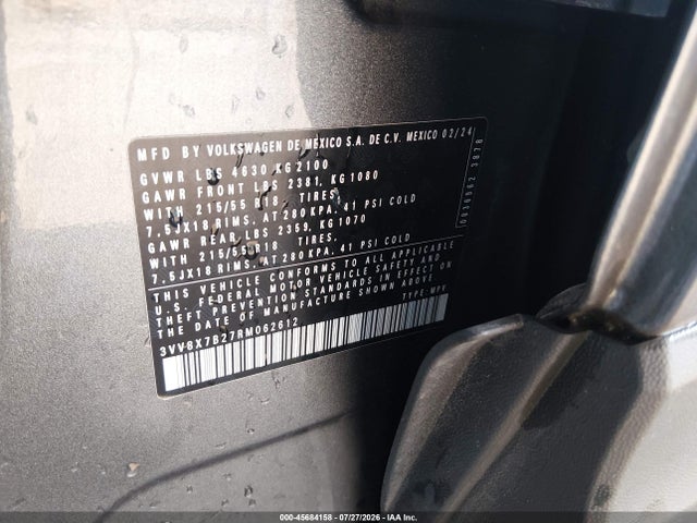 45684158 :رقم المزاد ، 3VV8X7B27RM062612 vin ، 2024 Volkswagen Taos 1.5t S مزاد بيع
