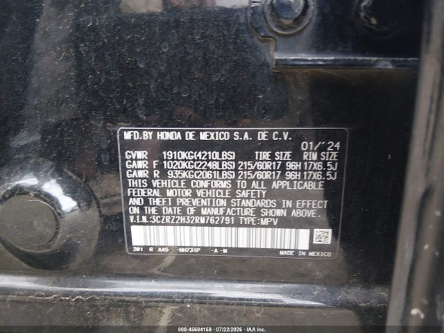 Продажа на аукционе авто 2024 Honda Hr-v Awd Lx, vin: 3CZRZ2H32RM762791, номер лота: 45684159