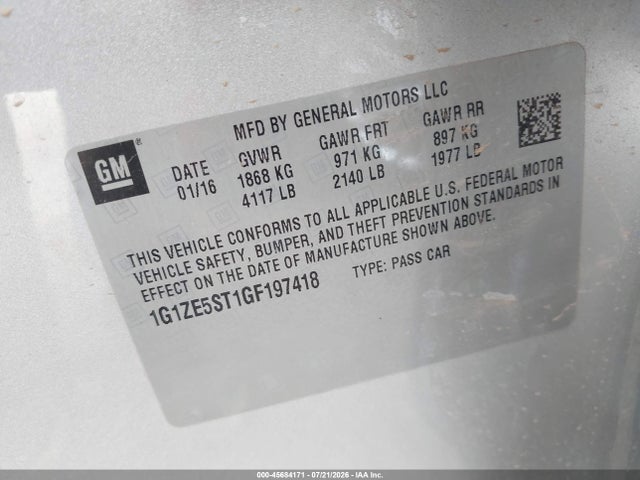 1G1ZE5ST1GF197418 Chevrolet MALIBU 1LT