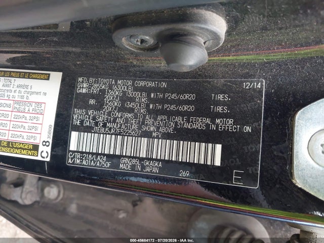 Toyota 4runner Limited 2015 JTEBU5JR7F5225627 Image 9