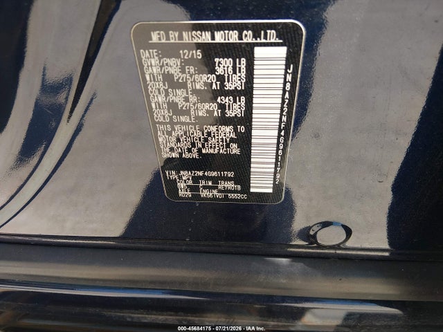 Продажа на аукционе авто 2016 Infiniti Qx80, vin: JN8AZ2NF4G9611792, номер лота: 45684175