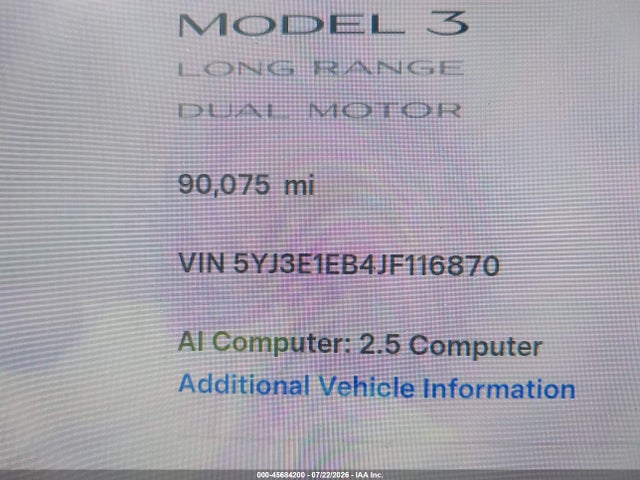 Aukcja sprzedaży 2018 Tesla Model 3 Long Range/performance, vin: 5YJ3E1EB4JF116870, numer aukcji: 45684200