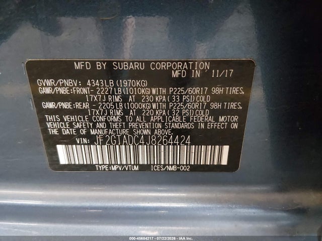 45684217 :رقم المزاد ، JF2GTADC4J8264424 vin ، 2018 Subaru Crosstrek 2.0i Premium مزاد بيع