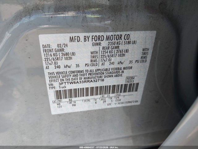 2024 Ford Maverick Xl მანქანა იყიდება აუქციონზე, vin: 3FTTW8A33RRA32716, აუქციონის ნომერი: 45684237