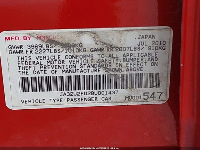 Продажа на аукционе авто 2011 Mitsubishi Lancer Es, vin: JA32U2FU2BU001437, номер лота: 45684264
