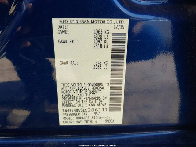1N4BL4BV6LC206111 Nissan Altima S Fwd