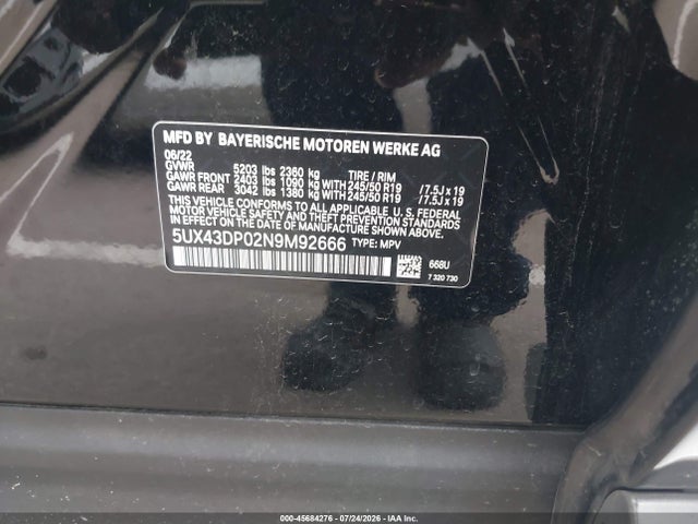 Продаж на аукціоні авто 2022 Bmw X3 Sdrive30i, vin: 5UX43DP02N9M92666, номер лоту: 45684276