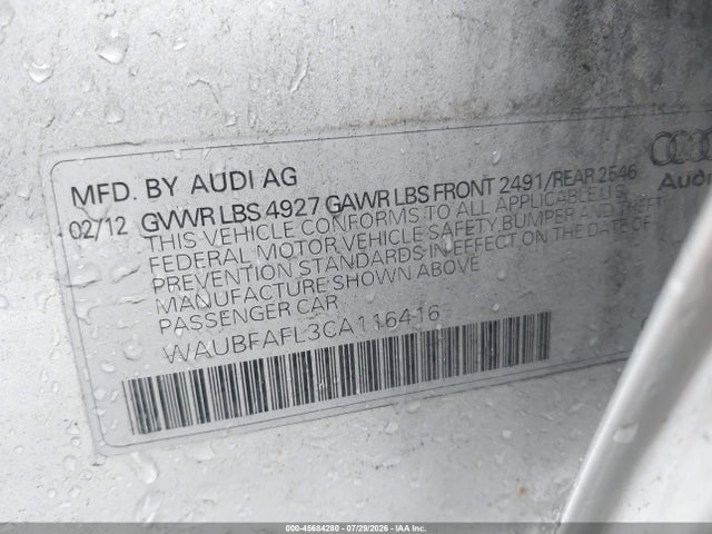 Aukcja sprzedaży 2012 Audi A4 2.0t Premium, vin: WAUBFAFL3CA116416, numer aukcji: 45684280