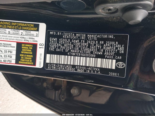 Toyota AVALON LIMITED 2016 4T1BK1EB1GU203089 Image 9