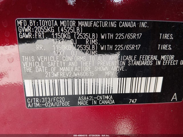 Toyota Rav4 Xle 2018 2T3WFREV2JW460615 Image 9