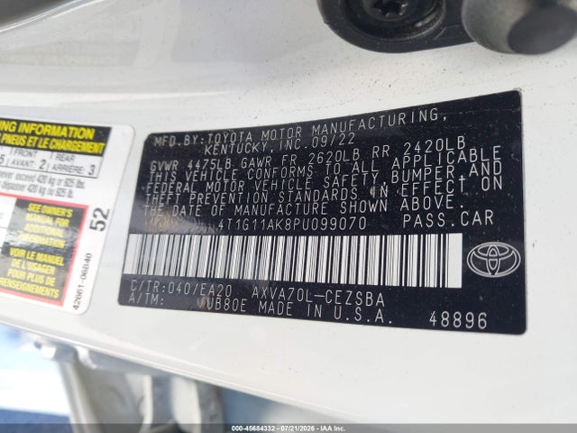 4T1G11AK8PU099070 Toyota CAMRY SE