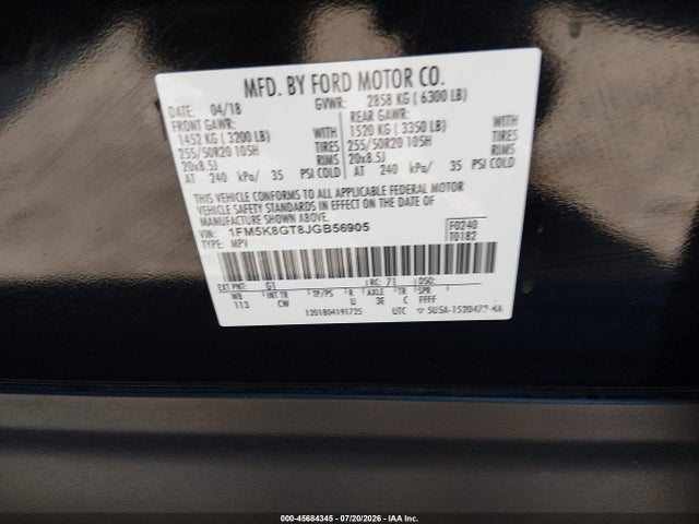 Ford EXPLORER SPORT 2018 1FM5K8GT8JGB56905 Image 9