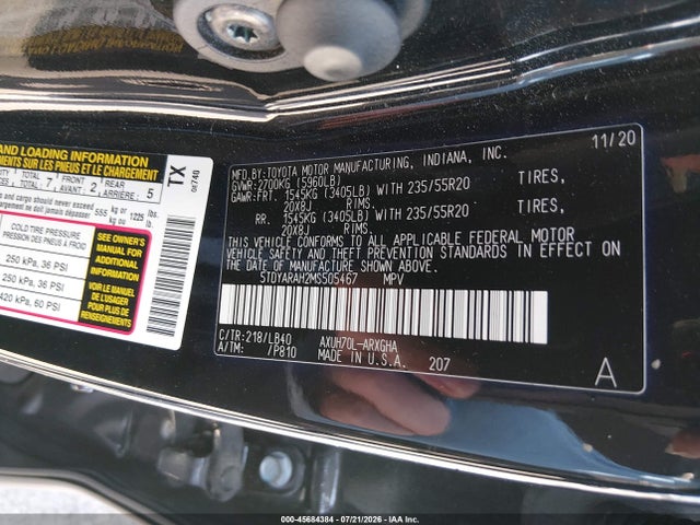 Продаж на аукціоні авто 2021 Toyota Highlander Hybrid Limited, vin: 5TDYARAH2MS505467, номер лоту: 45684384