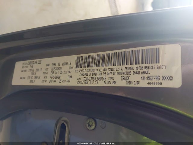 2009 Dodge Ram 1500 Slt/sport/trx მანქანა იყიდება აუქციონზე, vin: 1D3HV13T89J500146, აუქციონის ნომერი: 45684393