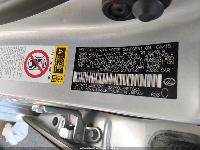 45684409 :رقم المزاد ، JTHBK1GG5F2210150 vin ، 2015 Lexus Es 350 مزاد بيع
