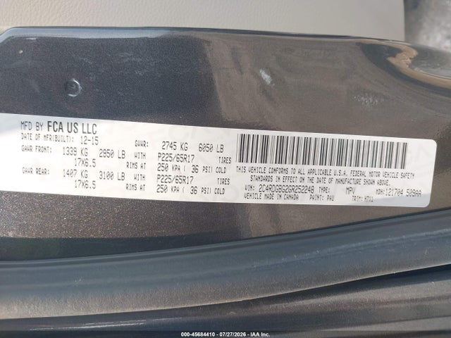 2016 Dodge Grand Caravan American Value Pkg მანქანა იყიდება აუქციონზე, vin: 2C4RDGBG2GR252248, აუქციონის ნომერი: 45684410