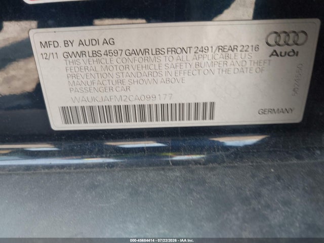 Aukcja sprzedaży 2012 Audi A3 2.0 Tdi Premium Plus, vin: WAUKJAFM2CA099177, numer aukcji: 45684414