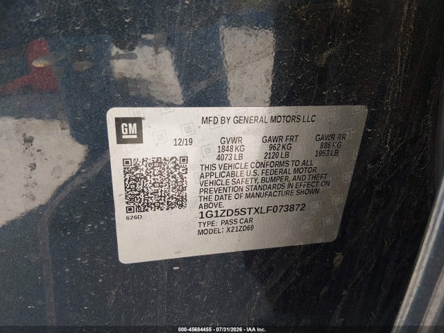 1G1ZD5STXLF073872 Chevrolet Malibu Fwd Lt