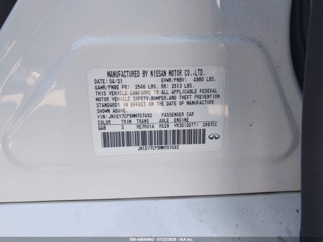 Продажа на аукционе авто 2021 Infiniti Q50 Signature Edition, vin: JN1EV7CP5MM707492, номер лота: 45684462