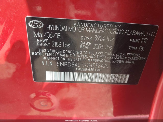 Hyundai ELANTRA SEL 2018 5NPD84LF5JH332425 Image 9