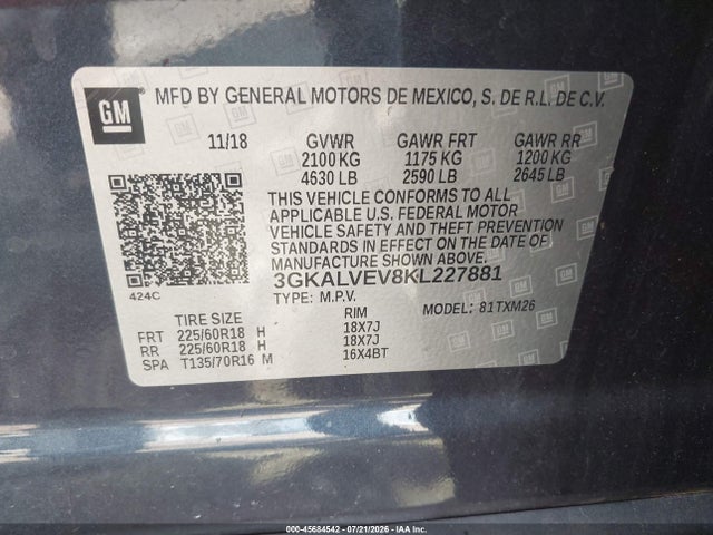 Aukcja sprzedaży 2019 Gmc Terrain Slt, vin: 3GKALVEV8KL227881, numer aukcji: 45684542