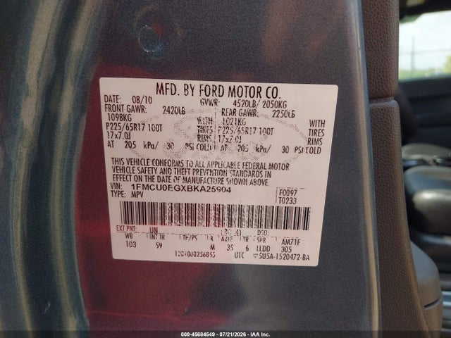 45684549 :رقم المزاد ، 1FMCU0EGXBKA25904 vin ، 2011 Ford Escape Limited مزاد بيع