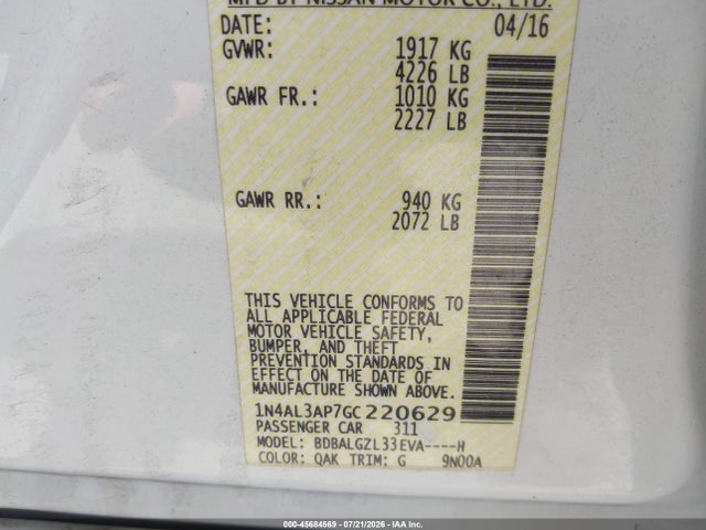 1N4AL3AP7GC220629 Nissan Altima 2.5 S