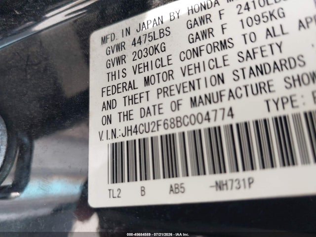 45684589 :رقم المزاد ، JH4CU2F68BC004774 vin ، 2011 Acura Tsx 2.4 مزاد بيع