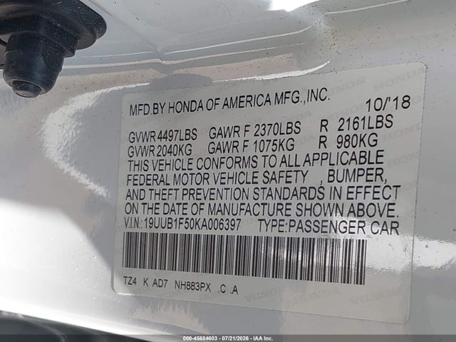 Продаж на аукціоні авто 2019 Acura Tlx Tech Pkg, vin: 19UUB1F50KA006397, номер лоту: 45684603