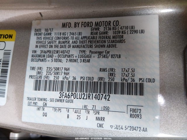Ford Fusion Hybrid Se 2018 3FA6P0LU2JR140742 Image 9