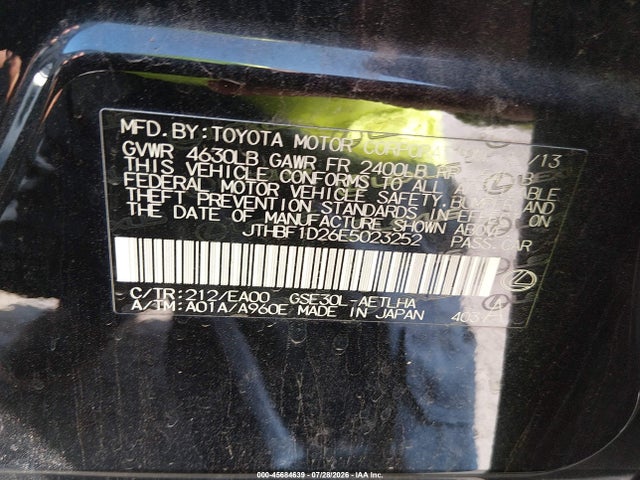 Продажа на аукционе авто 2014 Lexus Is 250, vin: JTHBF1D26E5023252, номер лота: 45684639