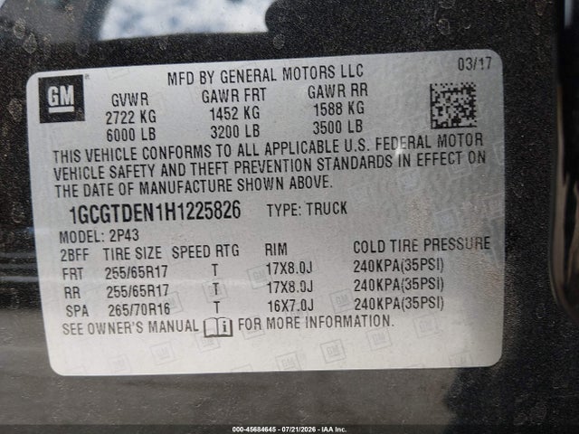 1GCGTDEN1H1225826 Chevrolet Colorado 4wd Z71