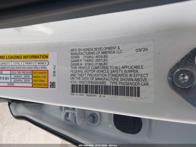 1HGCY2F80SA036882 Honda Accord Hybrid Touring