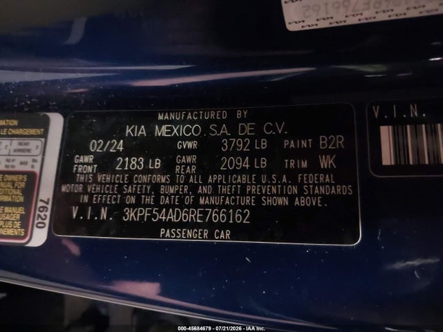 Продаж на аукціоні авто 2024 Kia Forte Gt-line, vin: 3KPF54AD6RE766162, номер лоту: 45684679